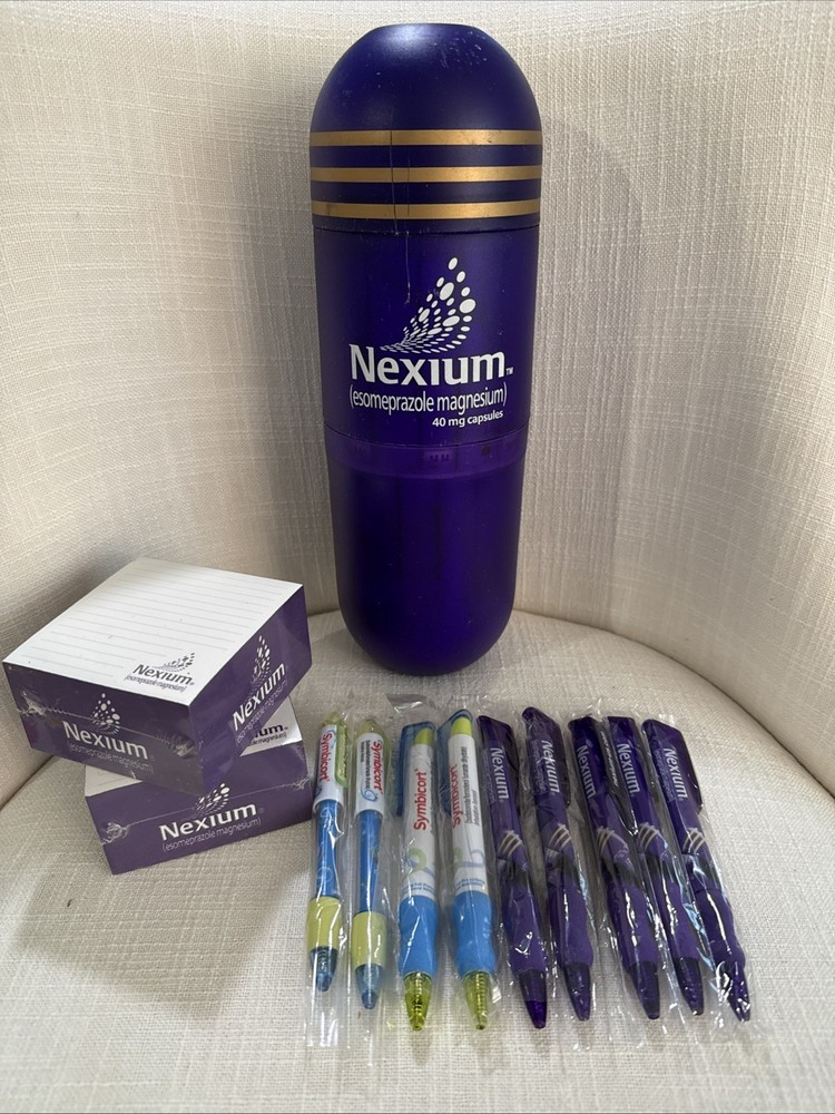 NEXIUM AstraZeneca Pharmaceutical Promo THERMOS, Post-It Note Pads, Pens Bundle