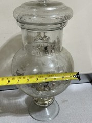 VTG TALL HAND BLOWN GLASS APOTHECARY JAR WITH LID 18”