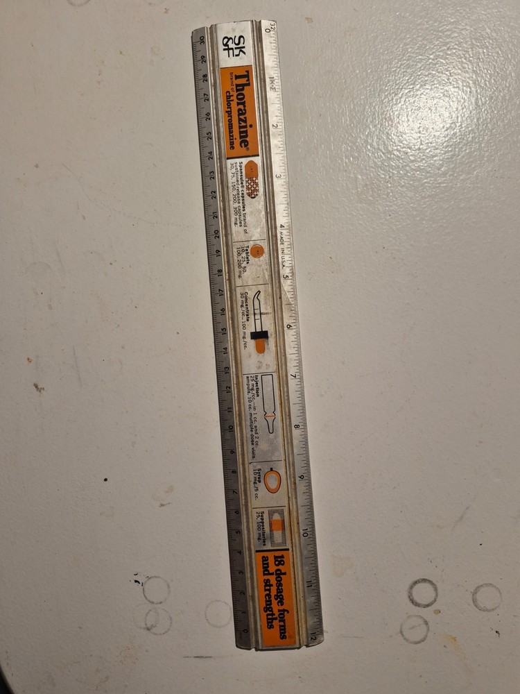 Thorazine Ruler – Metal – SKF – 12 inch – RX Pharmacy – Medicine