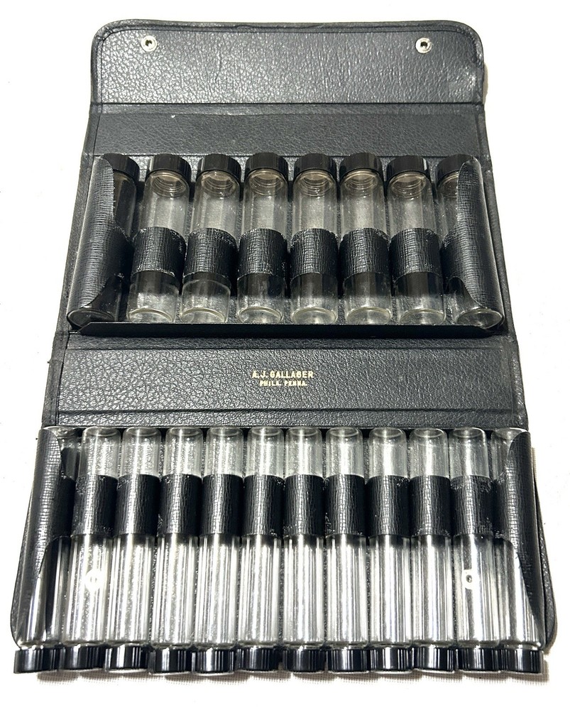 Vintage A.J. Gallaber Glass Vial Salesman Sample Kit Case Phila PA Apothecary