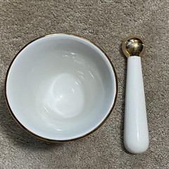 Vintage Owens-Illinois Porcelain Pharmacy Apothecary Mortar & Pestle Set Gold Rx