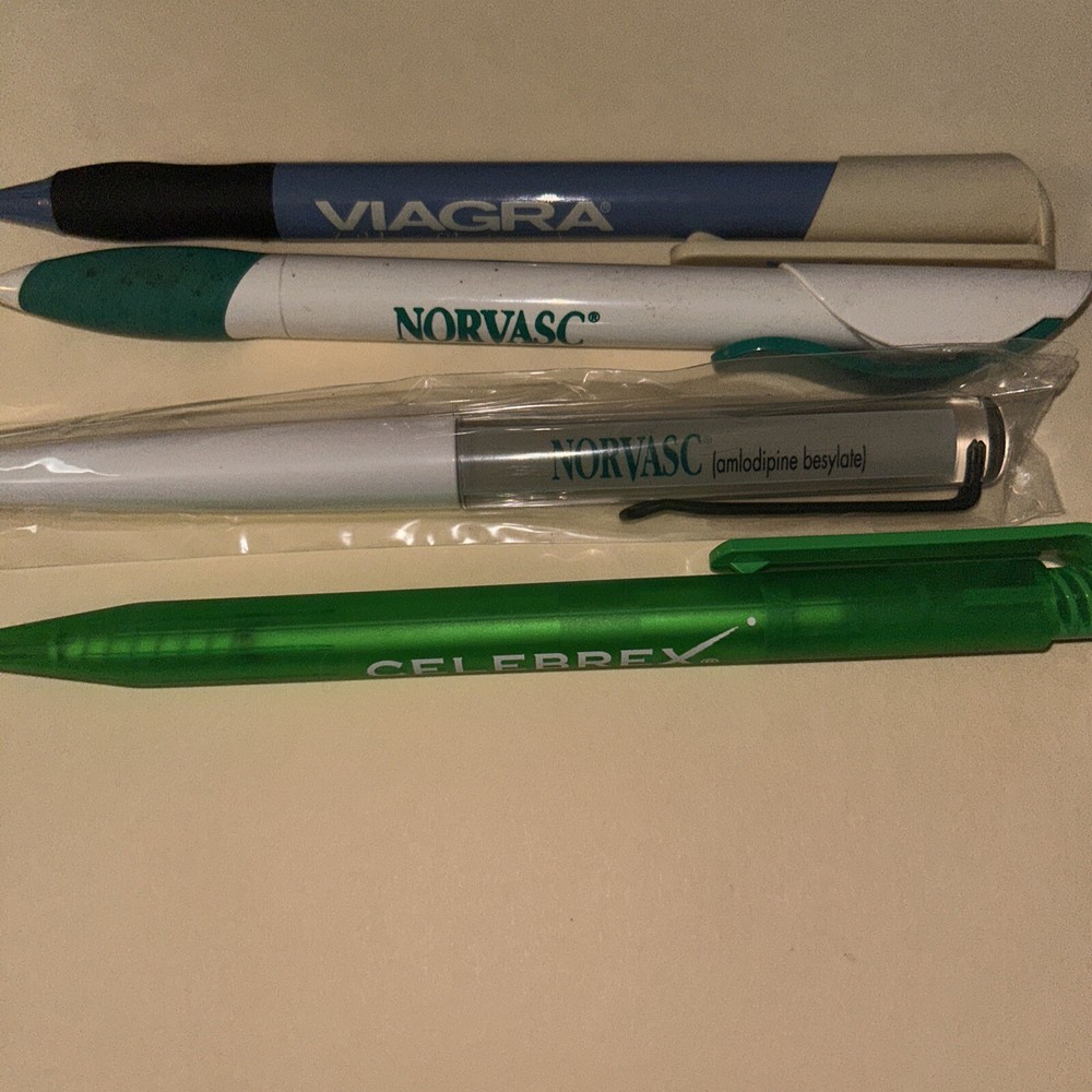 Lot Of 4 Pfizer Viagra Norvasc Celebrex PLASTIC PENS, DRUG REP Pharmaceutical