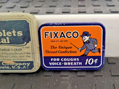 Vintage -Unique- 9 medicine advertising tins Rexall, Fixaco, Laymon’s +6