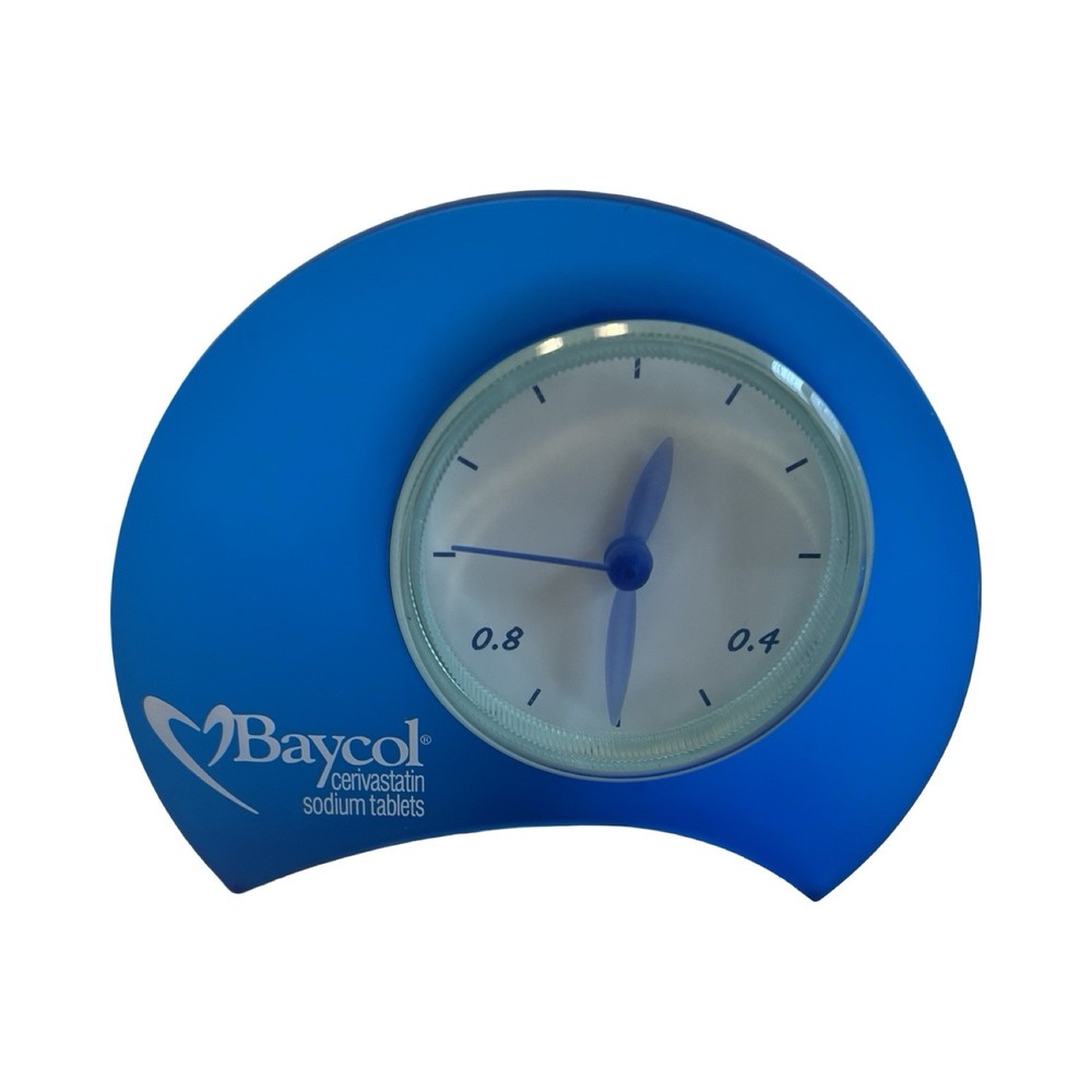Vintage Baycol Cerivastatin Sodium Tablets Pharma Promo Desk Clock Blue Quartz