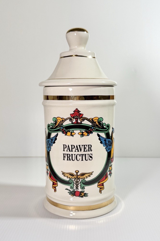 VTG PAPAVER FRUCTUS (Poppy Fruit) Apothecary Jar Pharma Craft Ceramic EUC
