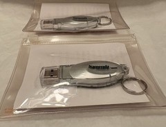 VTG LOT OF 2 NAMENDA USB FLASH MEMORY DEVICES + KEYRINGS PHARMA REP LOGO NEW