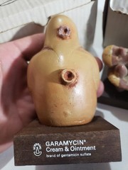2 Pottery Mayan Figure Schering Pharmaceutical Figures Advertising 1960s w/Box