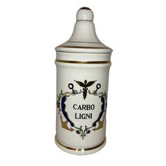 Vintage Jeanne Robinette Ceramics~Carbo Ligni Apothecary Jar, Rexall Drug Store
