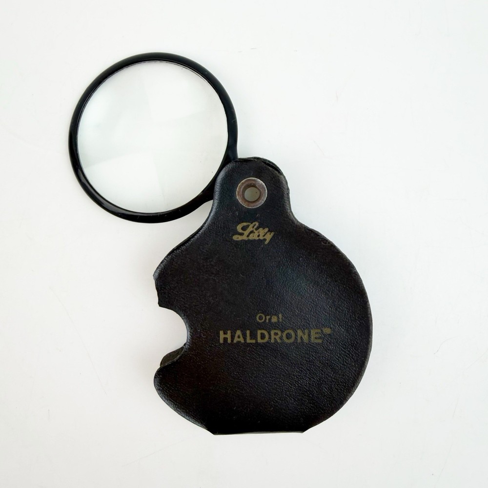 Libby Pocket Magnifier Pharmaceutical Drug Rep Haldrone Cordrane Promo Ad Black