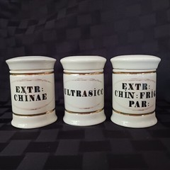 Vintage Style Porcelain European Script Apothecary Jar Set/3