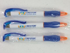 3 NEW Crestor Pens Clip Soft Grip Orange Blue White Rosuvastatin Drug Rep