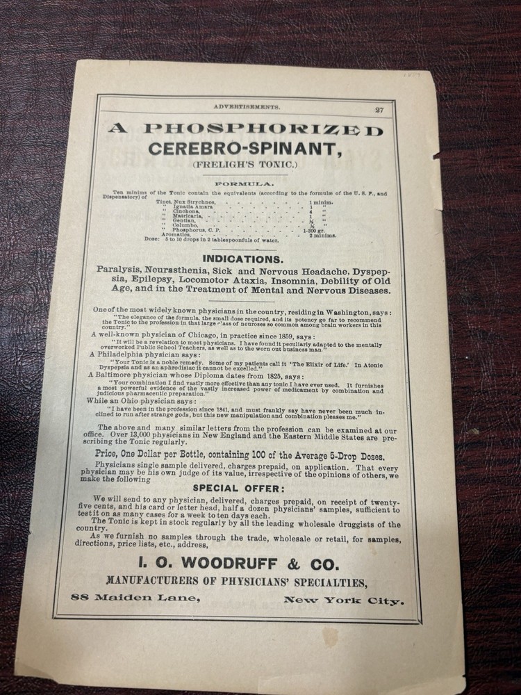Antique Medical Brief Pharmaceutical Advertising Sheets c1888 Lot of 5
