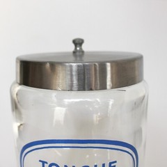 Grafco Medical Apothecary Glass Jar Stainless Lid Blue Letters Tongue Depressors