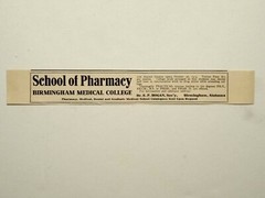 1914 Birmingham Alabama School of Pharmacy Medical College Vtg Print Advertising