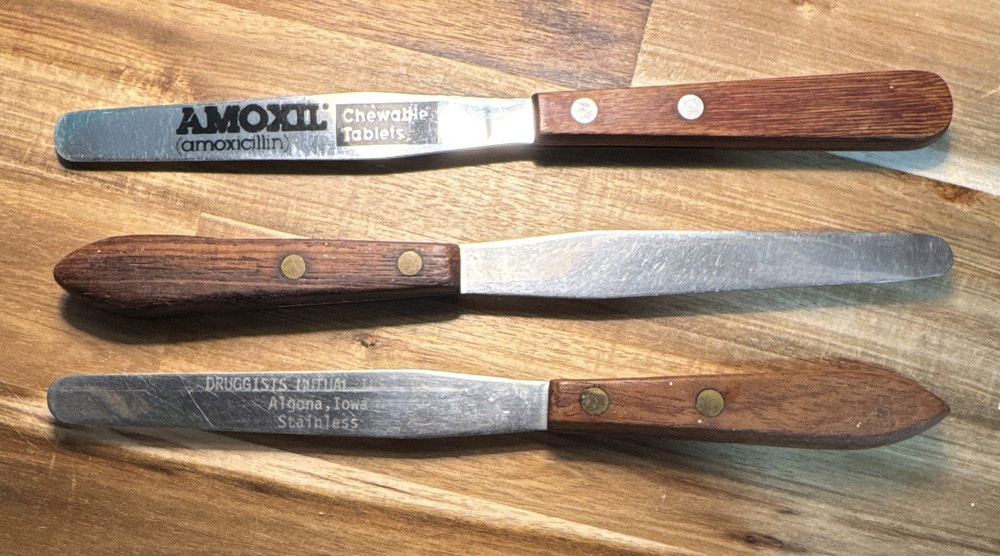 3 Vintage Pharmaceutical Spatulas/ Marketing Promotional Pharmacist Spatulas