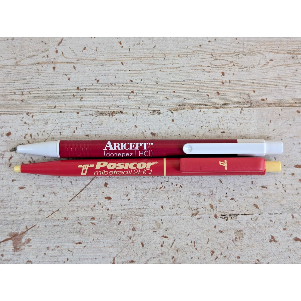 Pair Medical Advertising Pens Aricept Prosicor *DRY INK*
