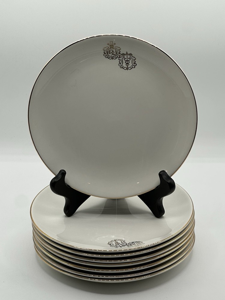 Set of 8 Vintage Crestware Rx Pharmacist Caduceus Salad Dessert Plates 7.5″