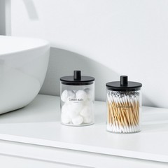 TIPGO Glass Qtip Holder Dispenser – 10 oz Clear Canister Apothecary Jar, Bath…