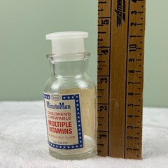 Vintage Rexall MinuteMan Childrens Chewable Multiple Vitamins Glass Bottle 4.5″