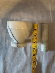 Vintage White Marble Mortar And Pestle Set Solid Heavy Apothecary Kitchenware