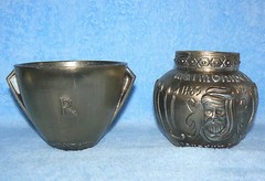 BRASS RX PHARMACY SECUNDUM ARTEM MORTAR & SCHERING MORTAR 4″ VASE LOT SET OF 2