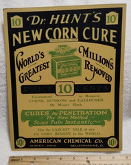 Dr Hunt’s New Corn Cure Vtg Poster American Chemical Co Sidney Bellefontaine Oh