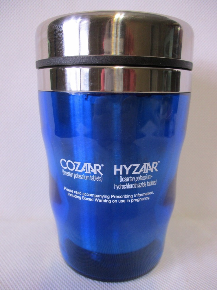 Cozaar Hyzaar Blue Coffee Travel Mug Pharmaceutical Drug Rep Promo Advertisement