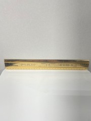 VINTAGE RITALIN CIBA 12″ METAL RULER! mm/METRIC CONVERSIONS! GOLD COLOR METAL!