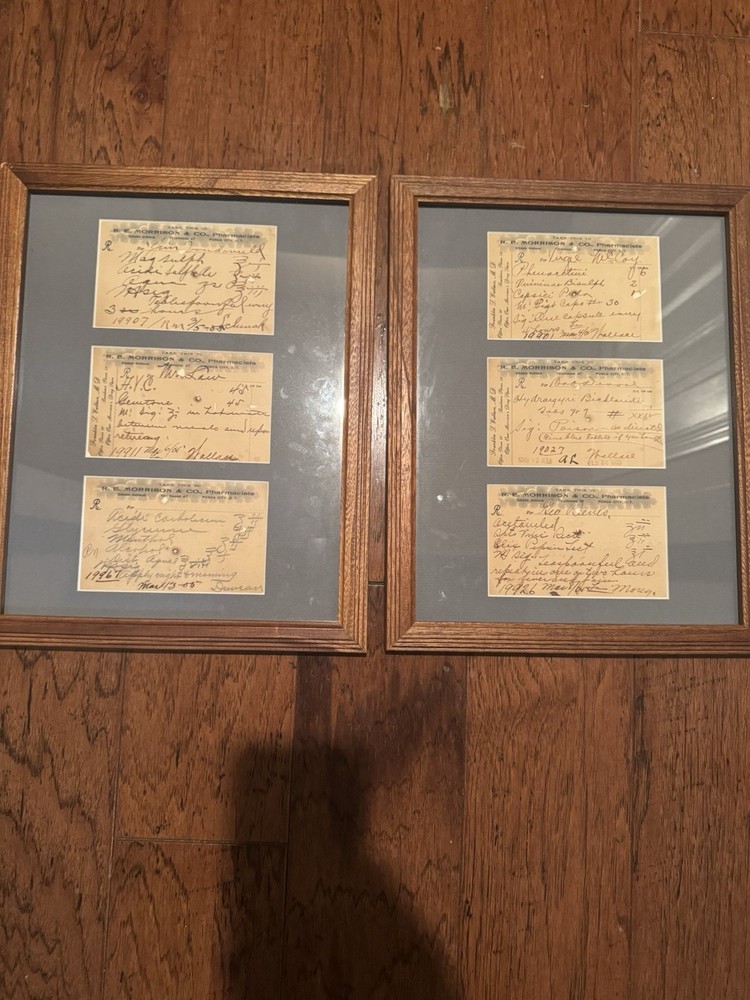 ⭐ Antique 1905 Pharmacy Prescriptions Framed Display Ponca City OK