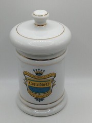 Vintage Coricidin D Porcelain Ceramic Gold Trim Pharmacy Apothecary Jar Japan 6″