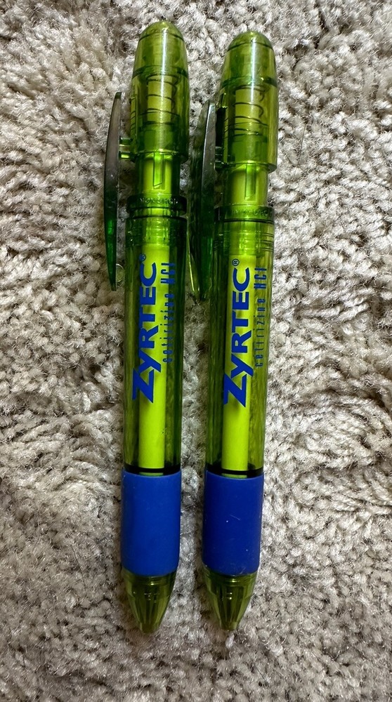 Drug Rep ZYRTEC Collectible Plastic Pens – Blue And Lime Green