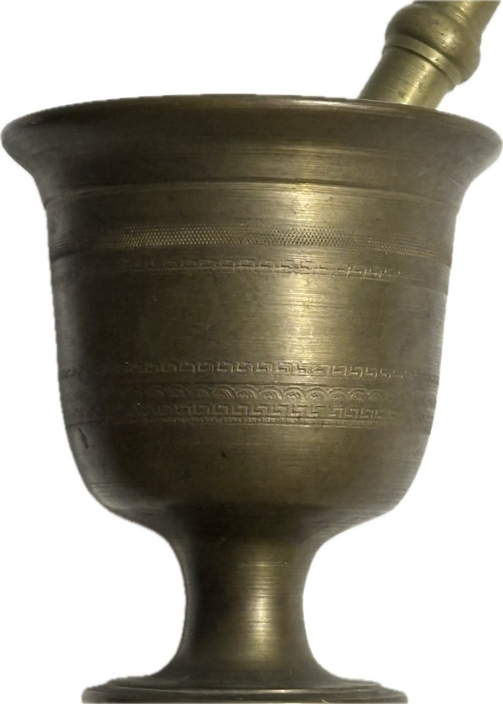 Vintage 1940s – 50s Solid Brass Mortar and Pestle Greek Key Design Pattern 3.5lb