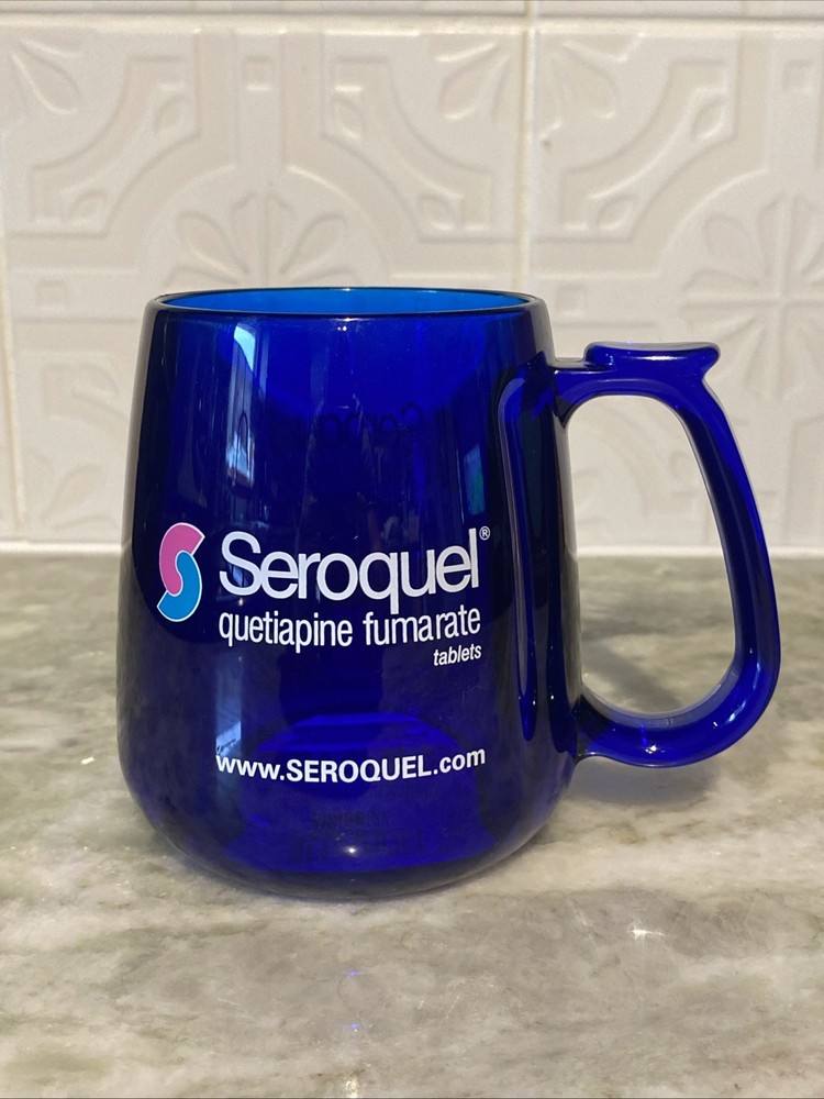 RARE Cobalt Blue Mug Seroquel Pharmaceutical Sales Rep Promotional Heavy Acrylic