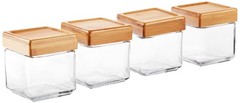 Anchor Hocking 1-Quart Stackable Jars with Bamboo Lids, Set of 4, Clear Glass –