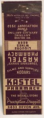 Old Matchbook Cover Kastel Pharmacy Prescription Druggists! Nice Condition d1316