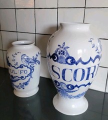 2 Vintage Lilly Pharmaceuticals-Apothecary Jar 1989 Blue/White Pottery Portugal