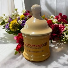 Vtg GLUCOPHAGE XR Pharmaceutical Advertisement Yellow Lidded Urn Apothecary Jar