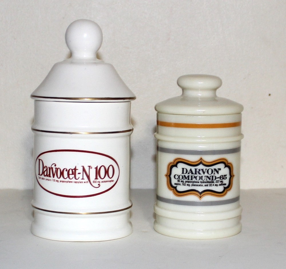 DARVON Darvocet vintage set of two ceramic canister jars Lilly propoxyphene