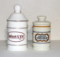 DARVON Darvocet vintage set of two ceramic canister jars Lilly propoxyphene
