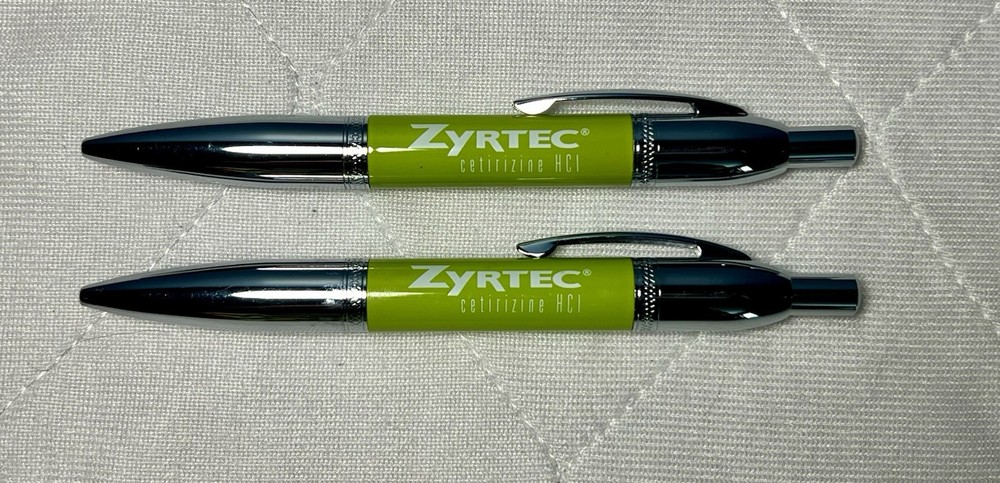 Zyrtec Metal Pens Pharmaceutical Heavy Ball Point Click NEW Tested Works RARE
