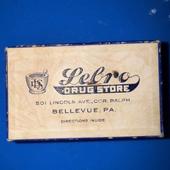 1940 RX Pill Box Lebro Drug Store ~ Bellevue, PA.