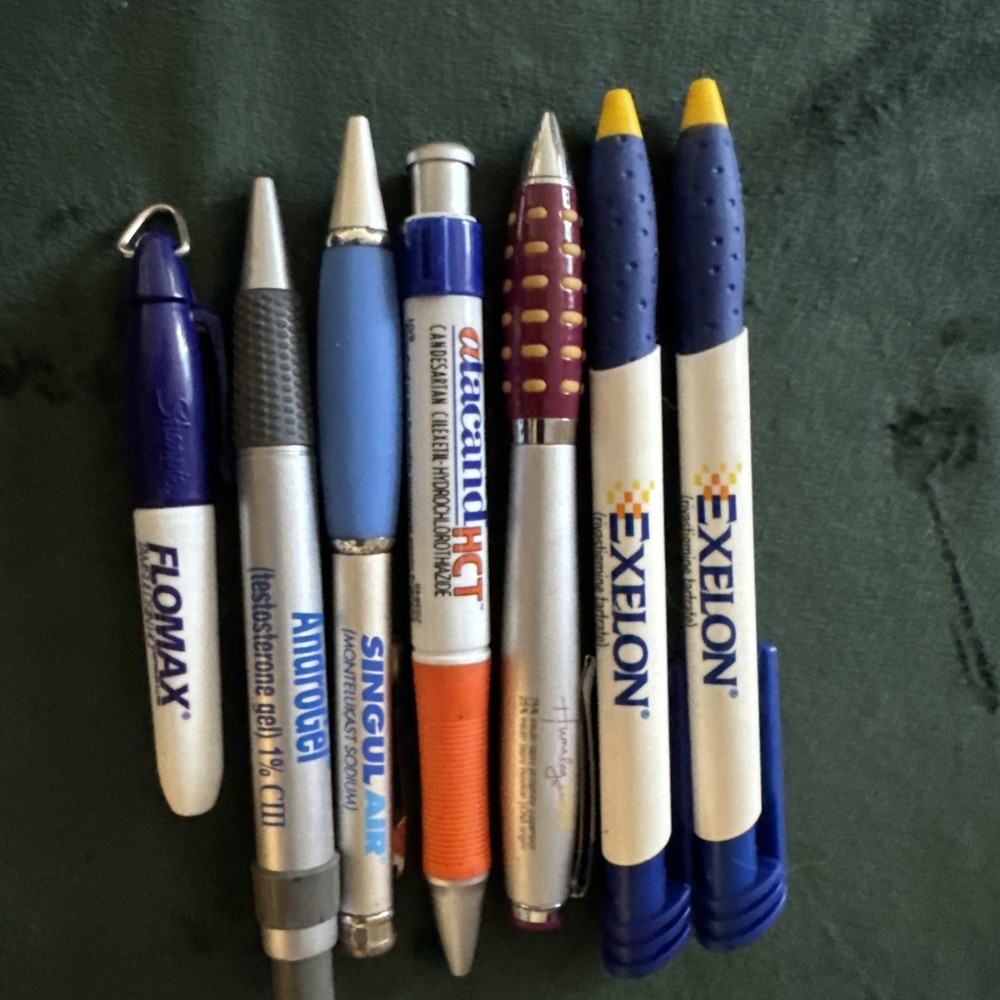 B36 vintage pharmaceutical drug rep Pens -/marker Lot Of 7 Metal & Plastic Mix