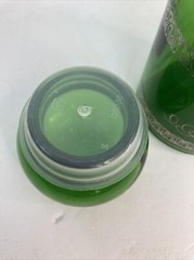 Vintage Green Glass Apothecary Jar Bottle Bubble Lid Belgium 5.5″ Vio-Bec GOLD