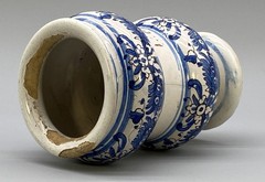c. 1730 Italian Majolica Nove Waisted Blue & White Albarello Drug Pharmacy Jar