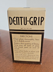 Vintage NOS Dentu-Grip 2.5oz tin with original Box by Block Drug Co.