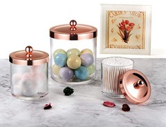 SheeChung 3-Pack Plastic Apothecary Jars with Rose Gold Metal Lids – Large 50…