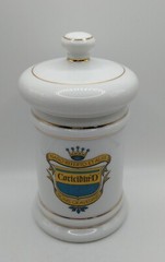 Vintage Coricidin D Porcelain Ceramic Gold Trim Pharmacy Apothecary Jar Japan 6″