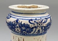 c. 1730 Italian Majolica Nove Waisted Blue & White Albarello Drug Pharmacy Jar