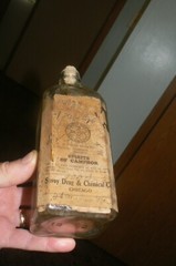 SUPER RARE 1890s SAVOY DRUGEIST LABELED CLEAR SQUAR CORK BOTTLE. CHICAGO. ILL.