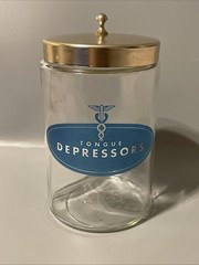 Profex Depressors Vintage Apothecary Glass Jar 1950s 1960s MCM Stainless Lid